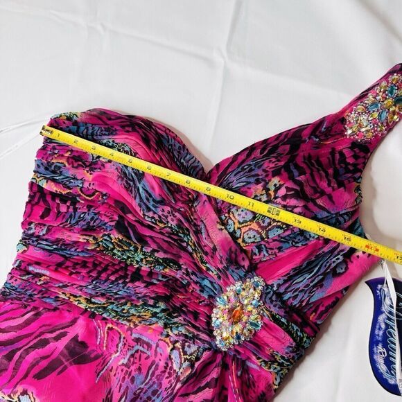 Dreamz by Riva Designs Maxi Gown Sheath Dress One Shoulder Crystal Crazy Animal - Picture 16 of 16